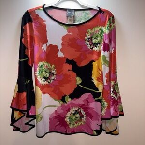 Coco Bianco Floral Blouse Size Medium Vibrant Artsy Bohemian Femininity Drama